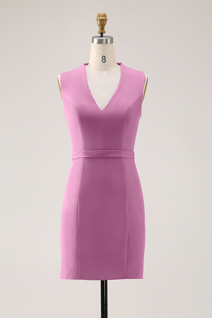 Daily Cocktail Dress Purple Sleeveless V-Neck Fitted Knee-Length Dress