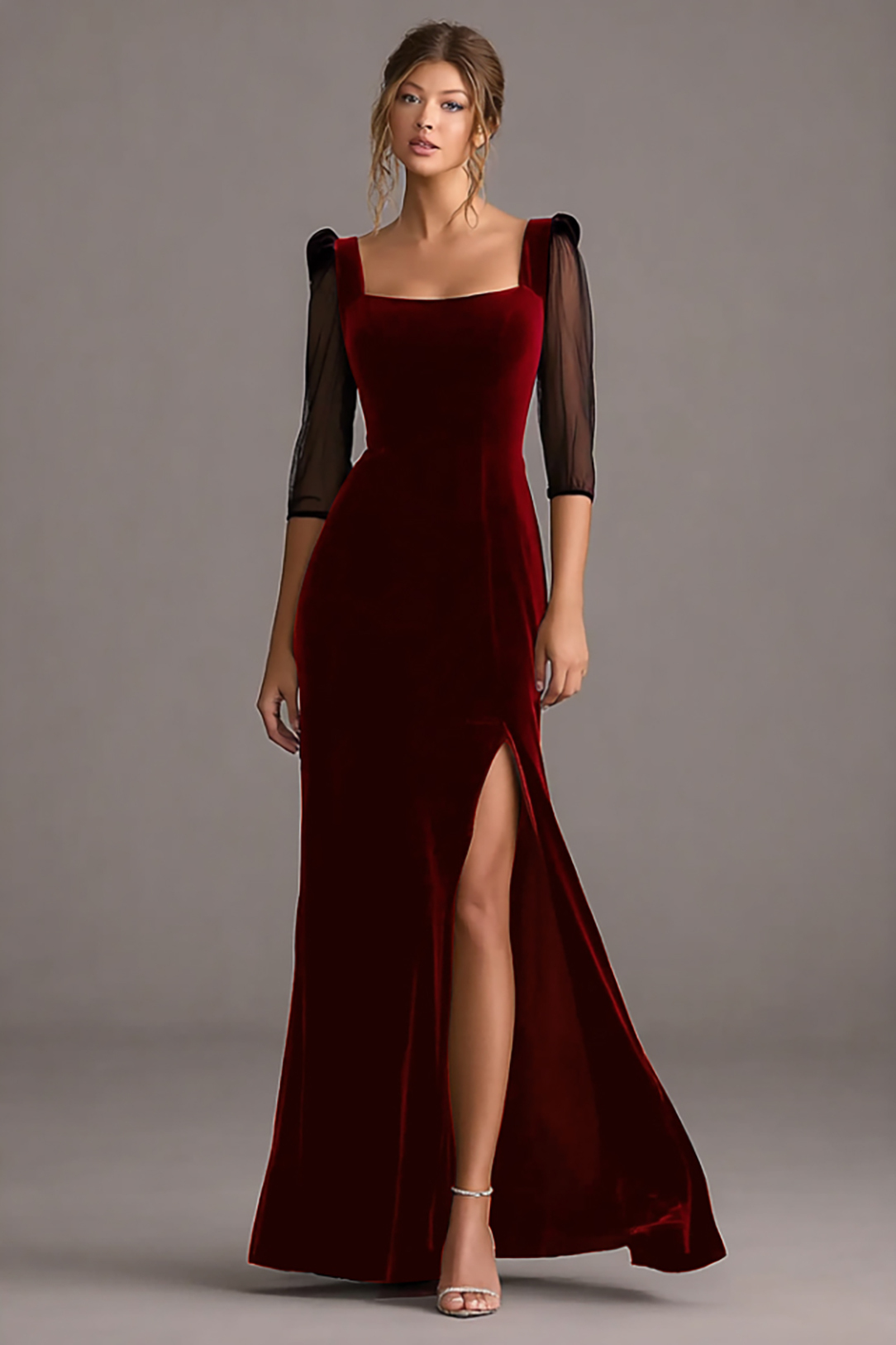 Formal Evening Dress Black Square Neck Velvet Maxi Dress