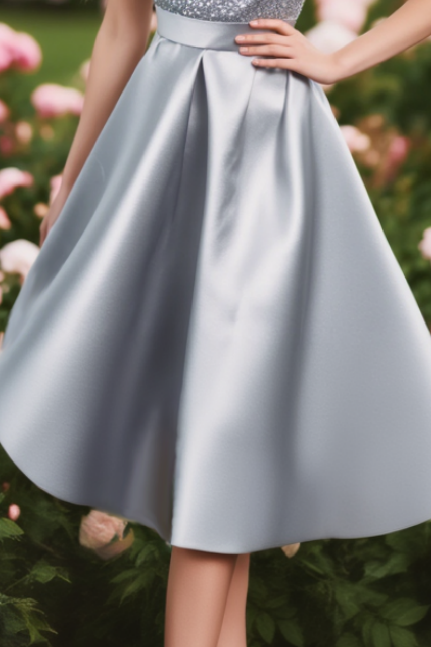Homecoming​ Party Satin Dress​​ Gray Spaghetti Strap Midi Dress