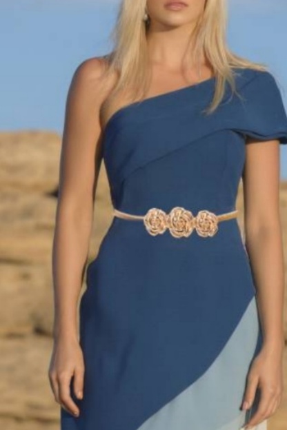 Boho Outfit Sets Blue One Shoulder Floor-Length Skirt Set