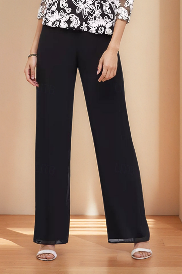 Black Pants Set Crew Neck Top 3 Piece for Mother of the Bride