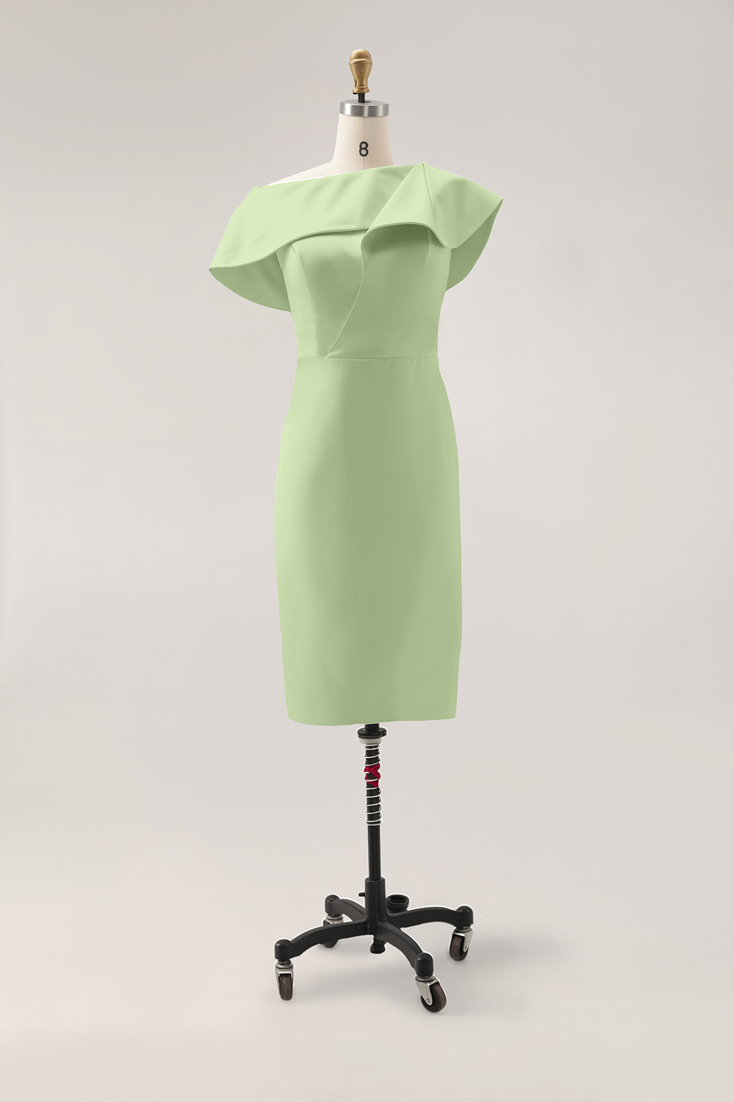 Daily Sage Green Dress Lotus Leaf Sleeve Asymmetrical Layered Bodycon Midi Dress