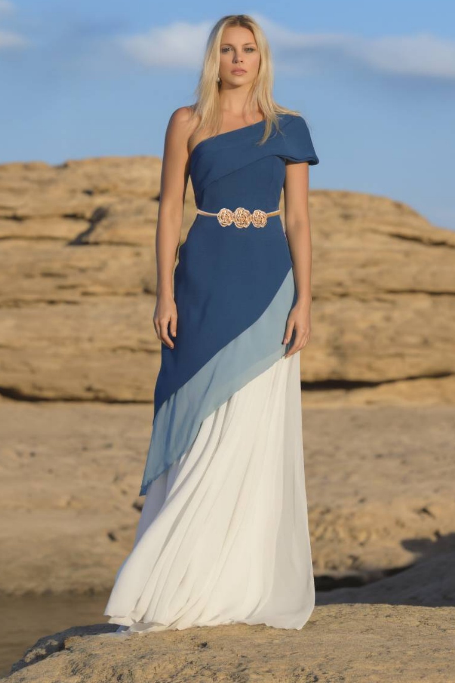 Boho Outfit Sets Blue One Shoulder Floor-Length Skirt Set