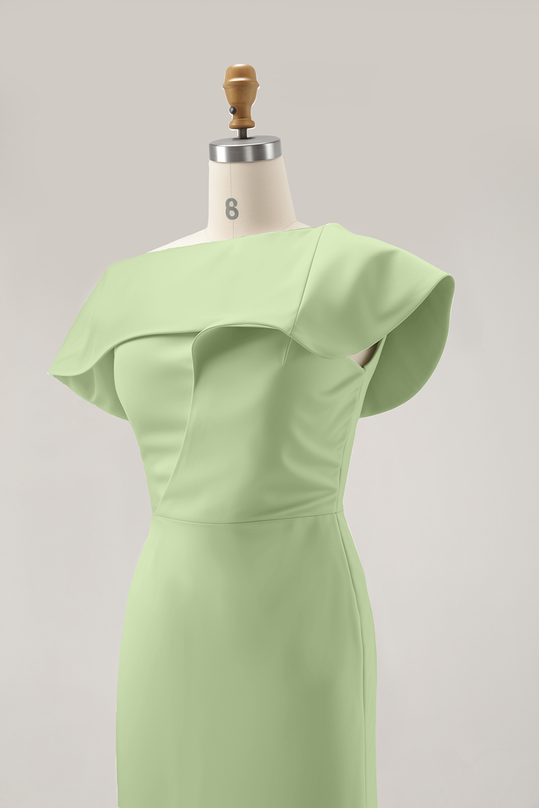 Daily Sage Green Dress Lotus Leaf Sleeve Asymmetrical Layered Bodycon Midi Dress