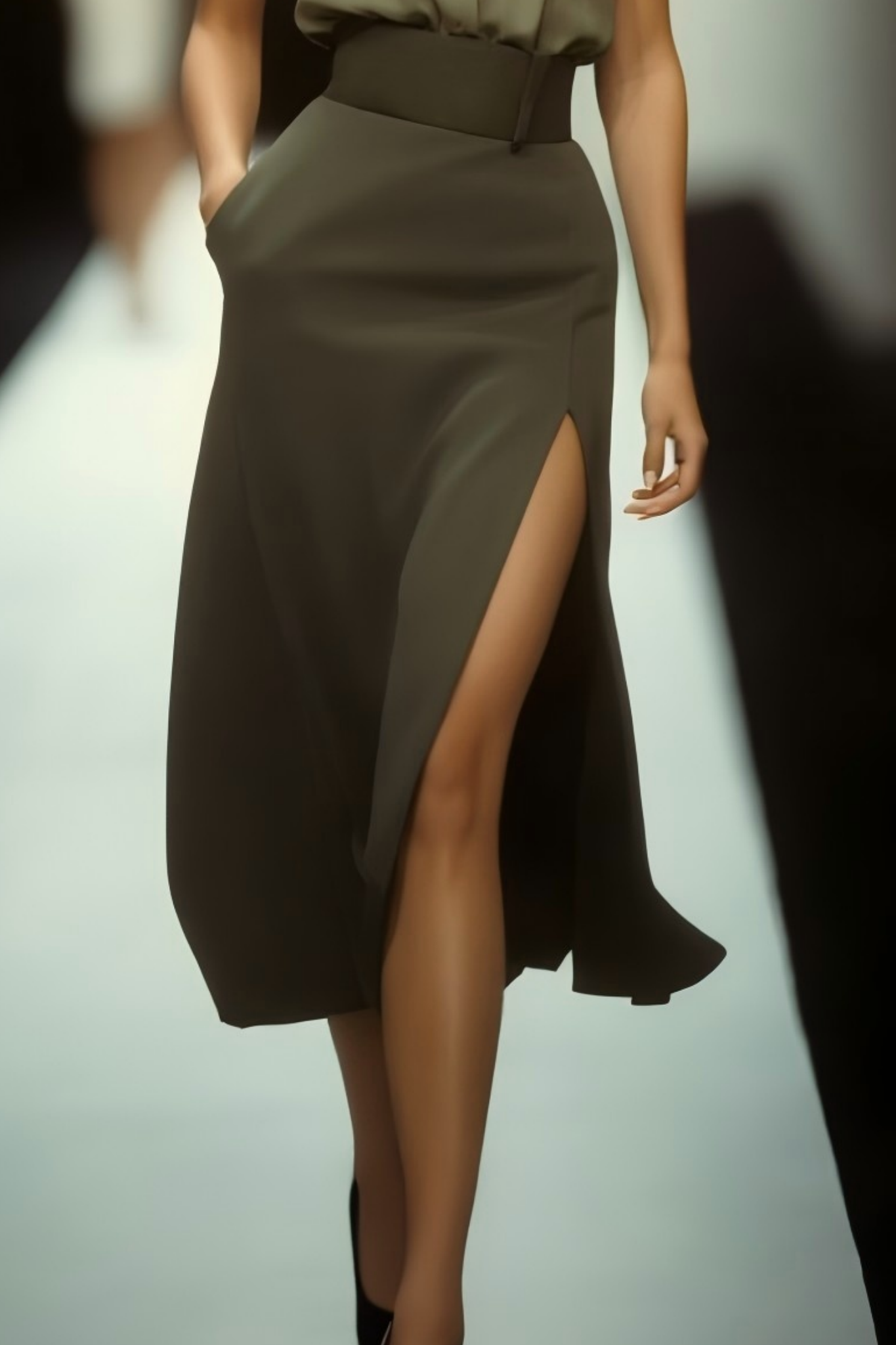 Work Shirt Skirt Set Green Lapel Knee Dress Set