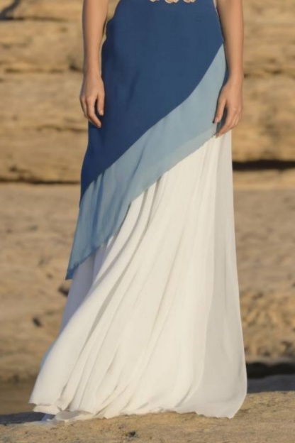 Boho Outfit Sets Blue One Shoulder Floor-Length Skirt Set