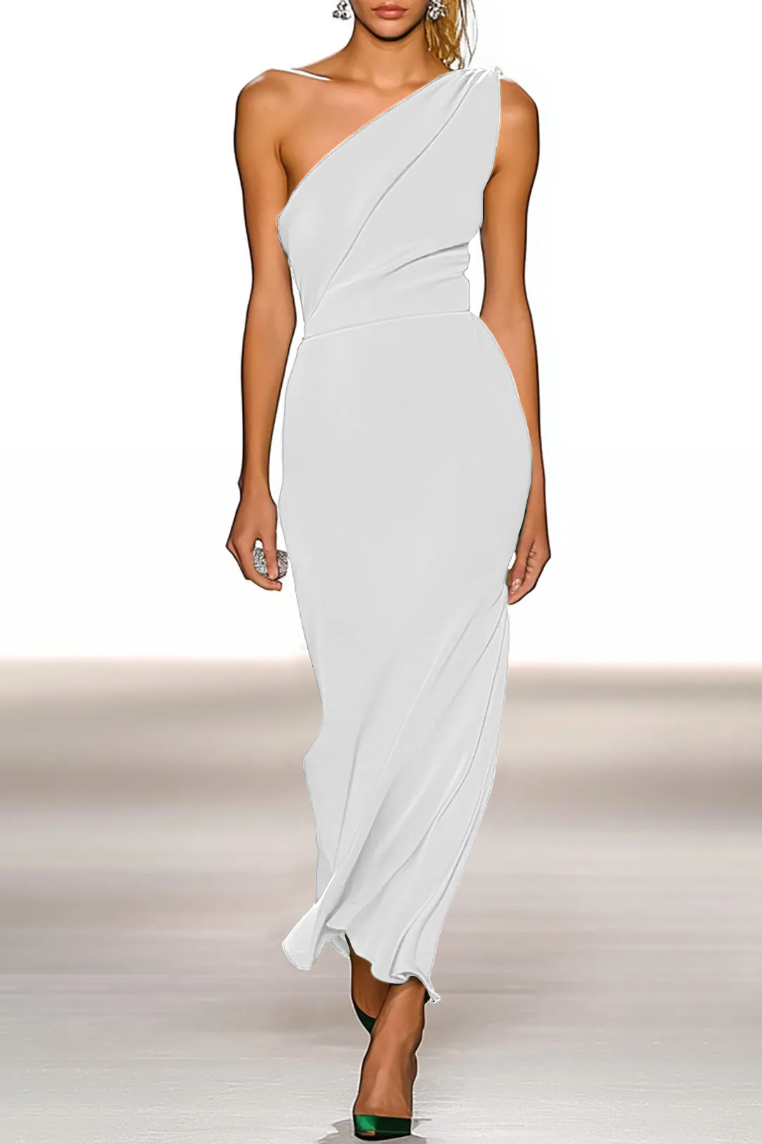 Party Cocktail Dress Green One-shoulder Midi Dress