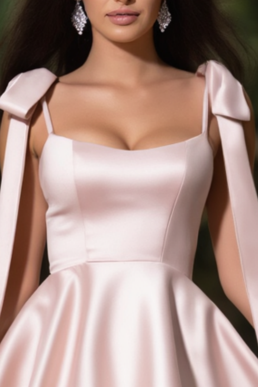 Homecoming​ Party Satin Dress​​ Pink Spaghetti Strap Mni Dress