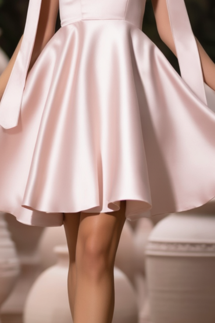 Homecoming Party Satin Dress Pink Spaghetti Strap Mni Dress