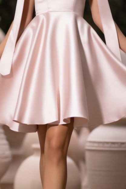 Homecoming​ Party Satin Dress​​ Pink Spaghetti Strap Mni Dress