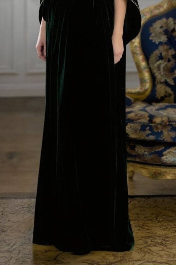 Formal Evening Dress Green Stand Neck Velvet Maxi Dress