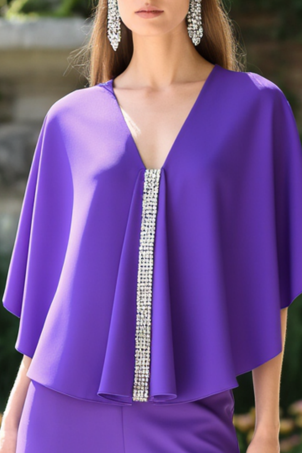 Modern Set Purple V Neck Chiffon Rhinestones Pants Set 