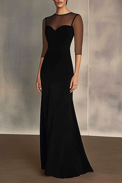 Black Formal Evening Dress Lace Sleeves Long Prom Dress