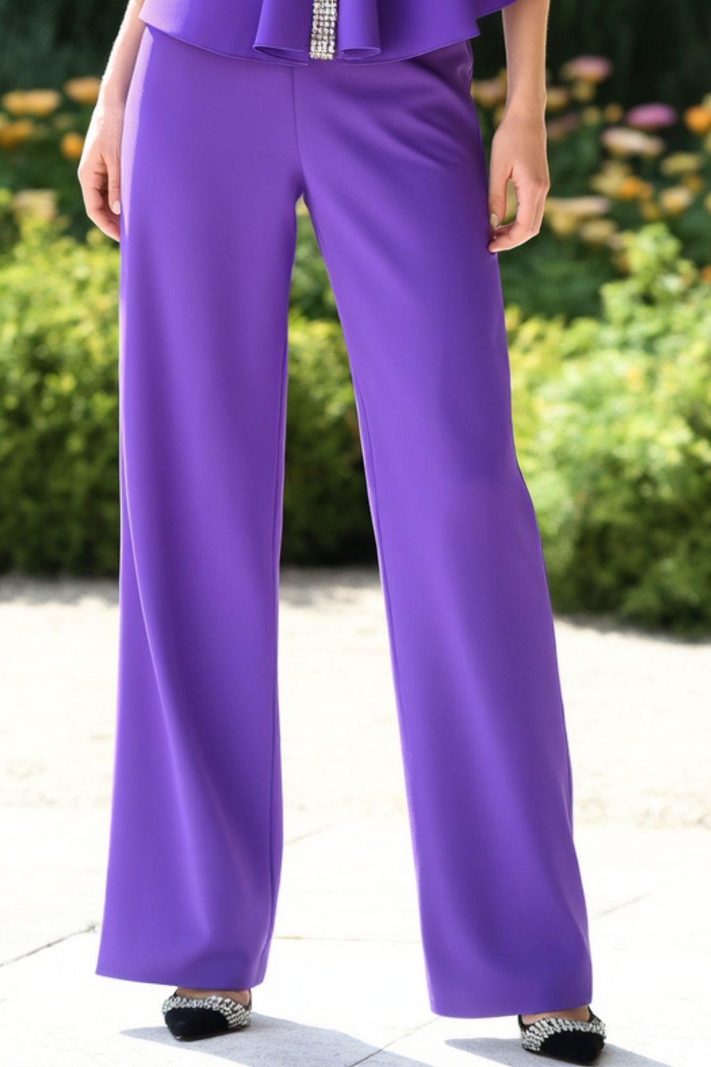 Modern Set Purple V Neck Chiffon Rhinestones Pants Set