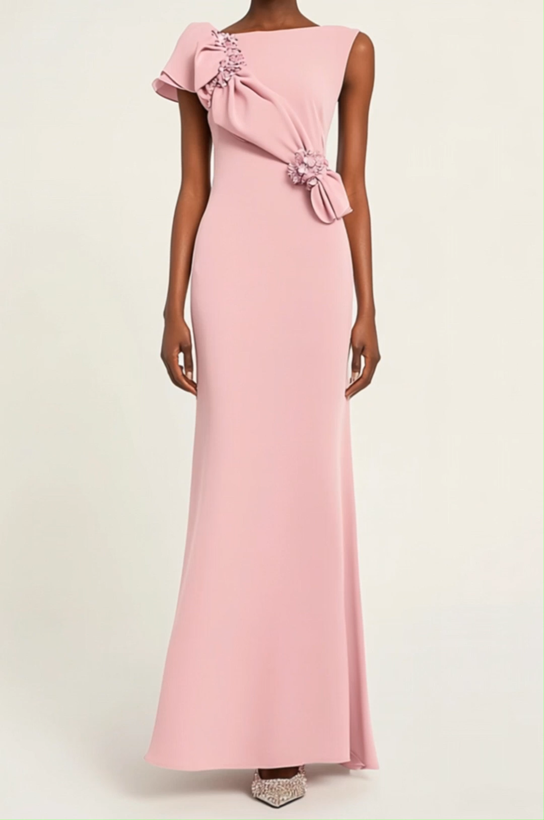 Formal Dress Pink Pleating Flower Sleeveless Dress