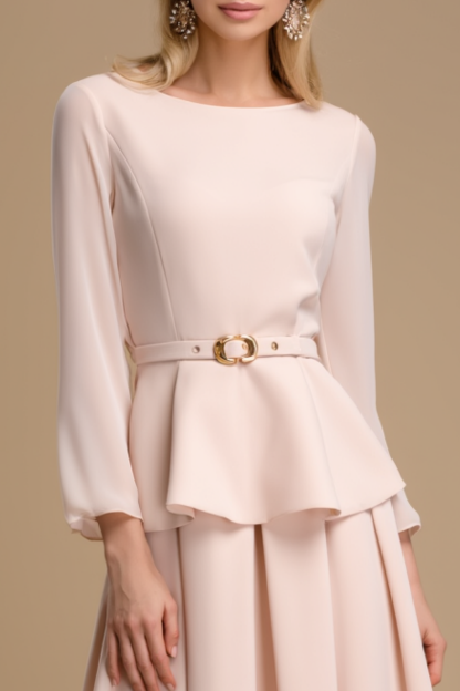Crew neck midi office dress in pink