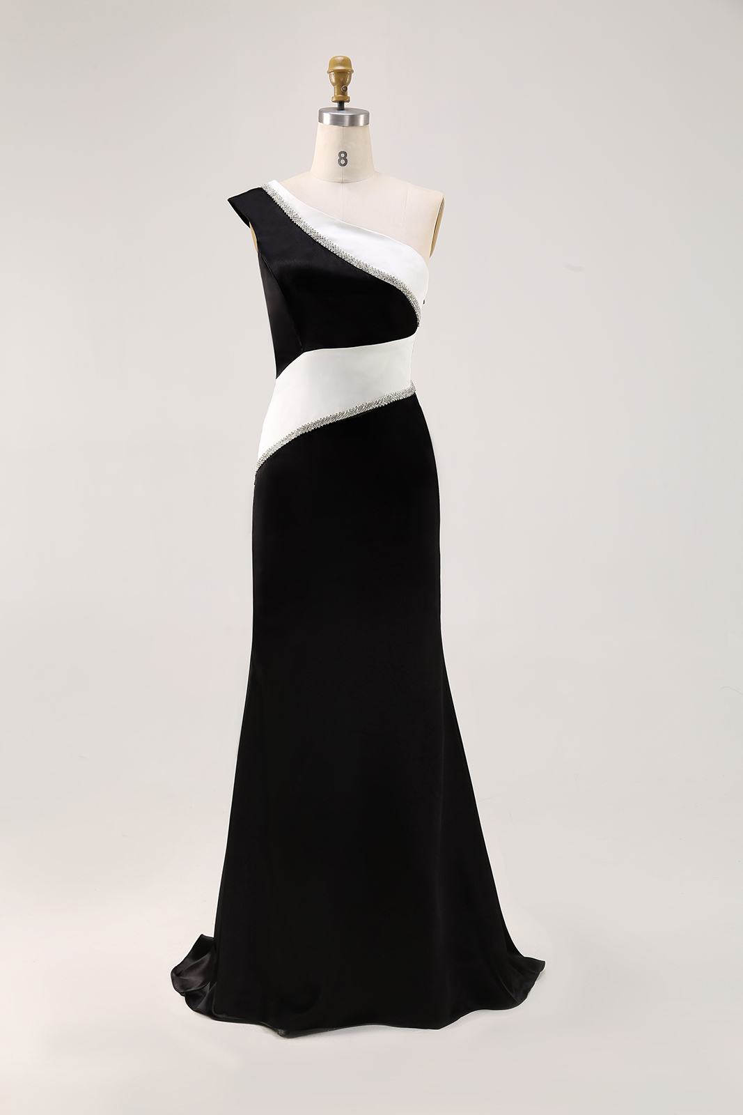 Party One-Shoulder Diamond Dress Black White Maxi Dress