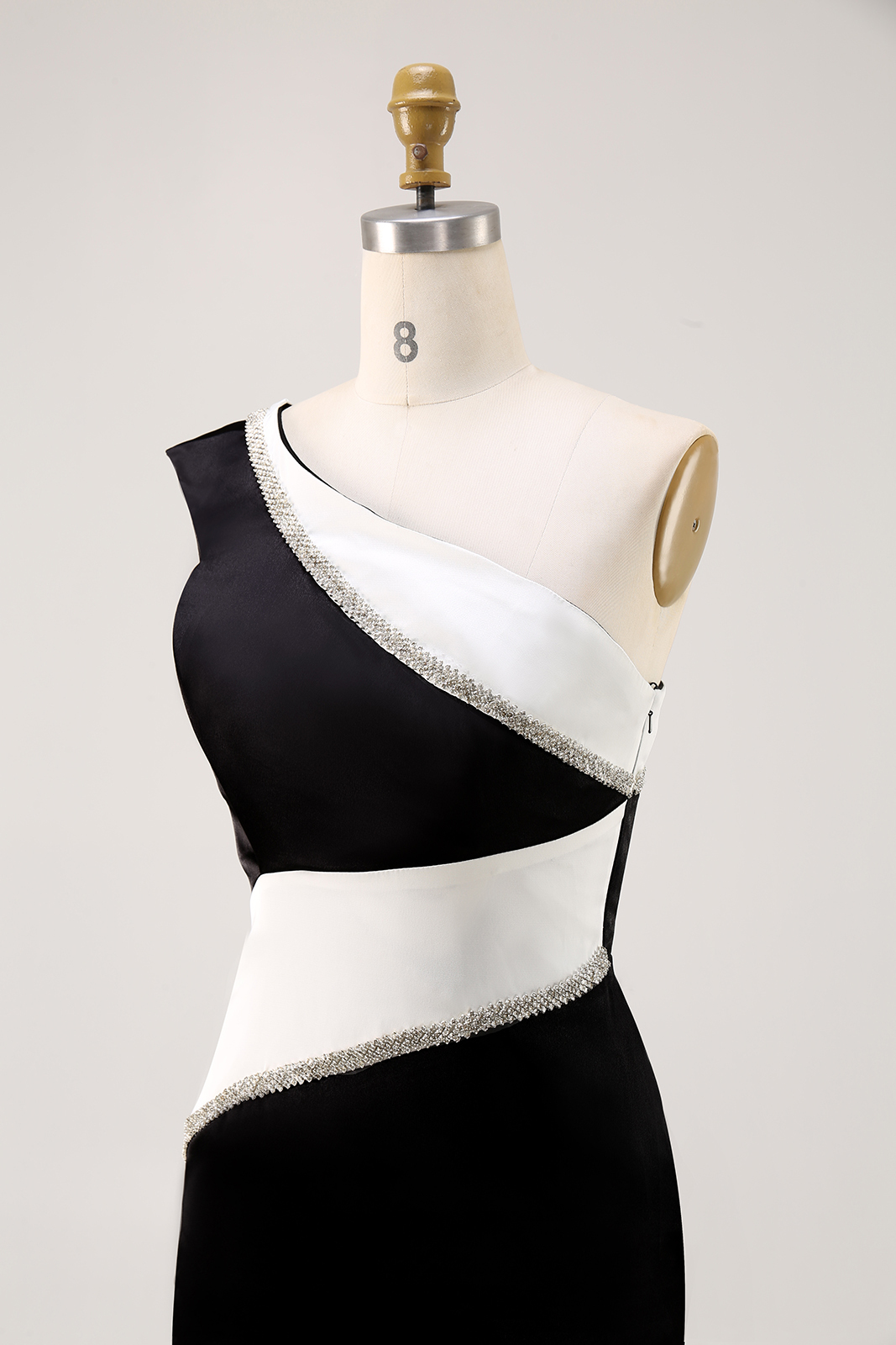 Party One-Shoulder Diamond Dress Black White Maxi Dress