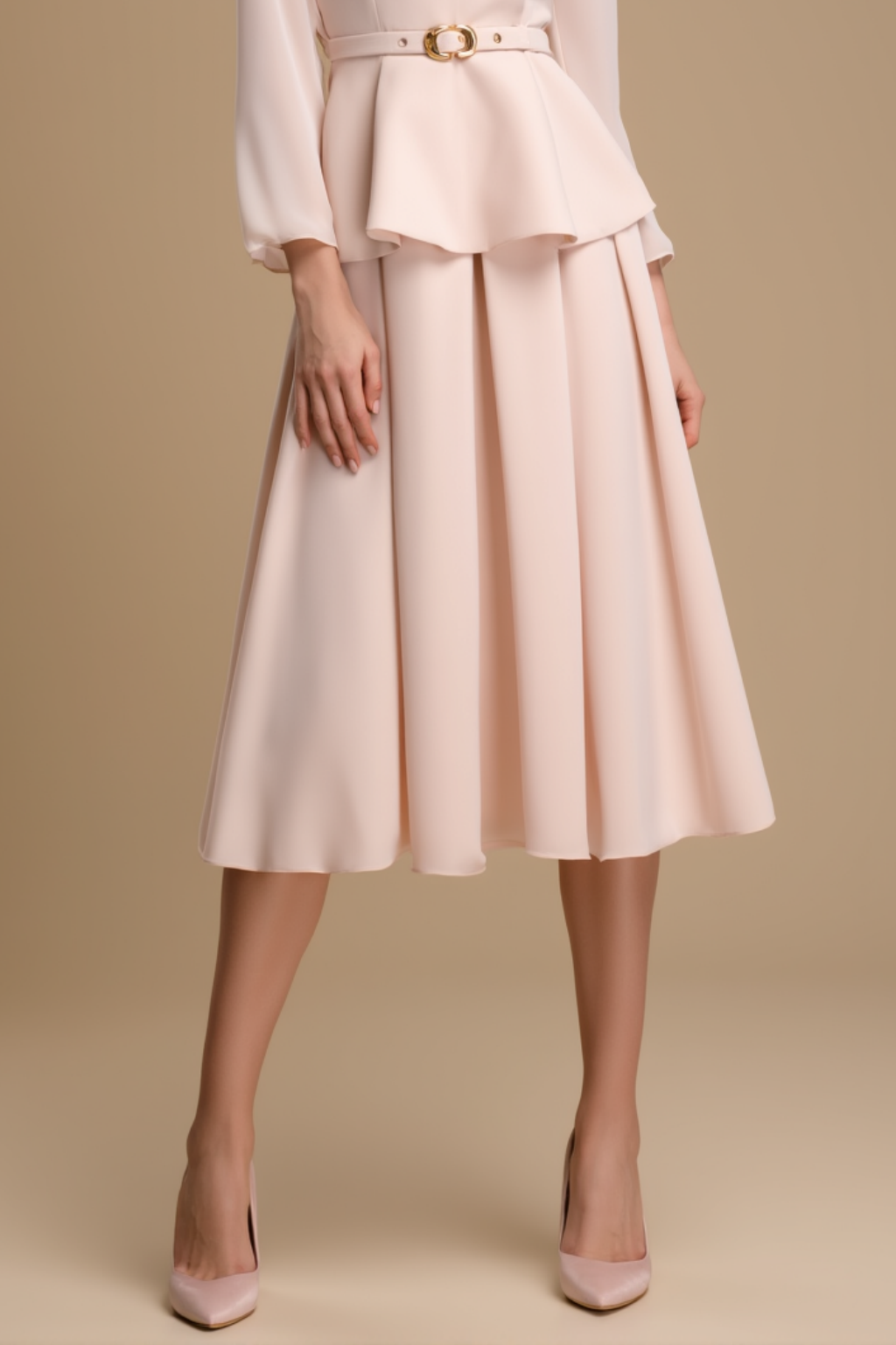 Work Dress Pink Lace Crew Neck Knee Belted A-Line Dress