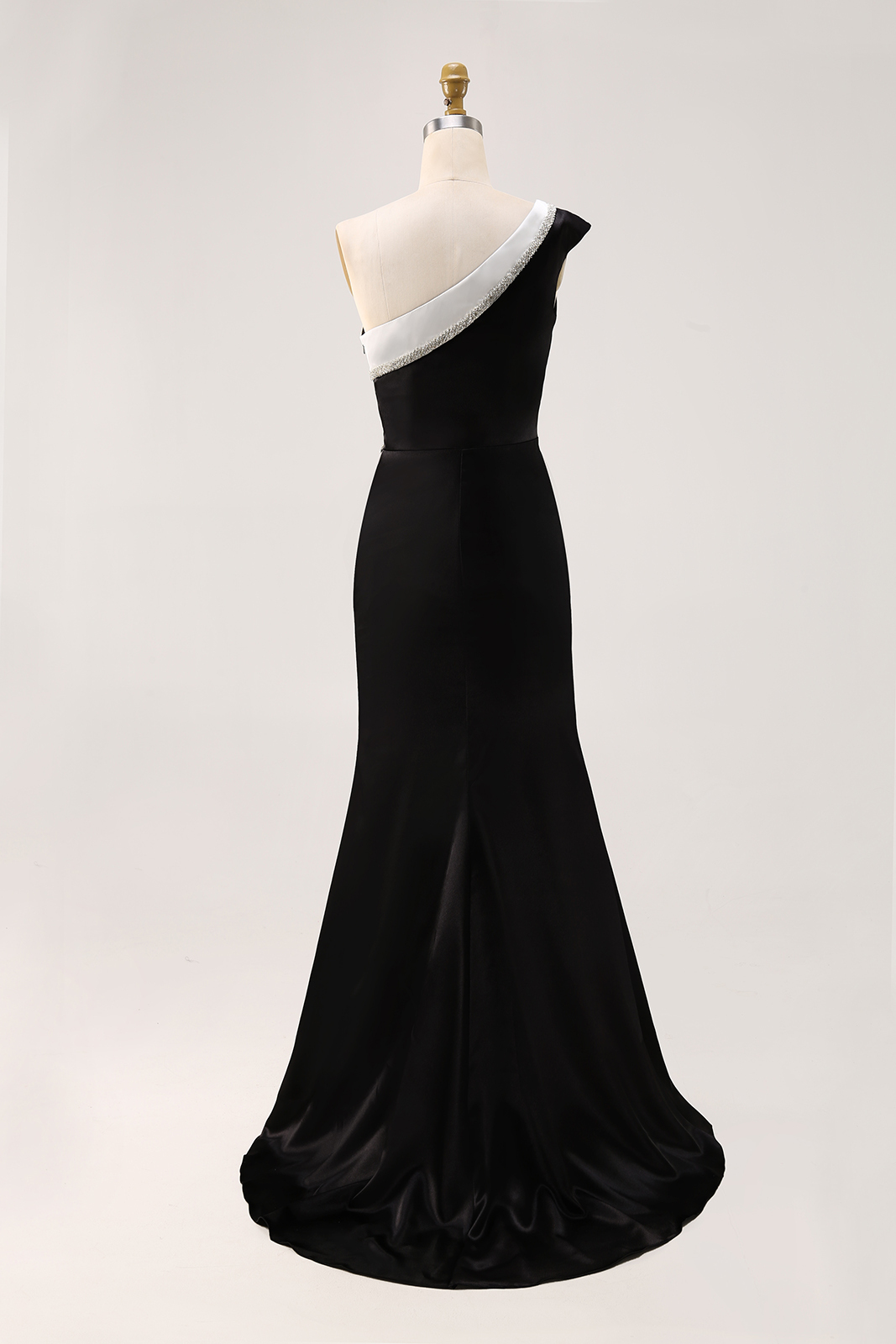 Party One-Shoulder Diamond Dress Black White Maxi Dress
