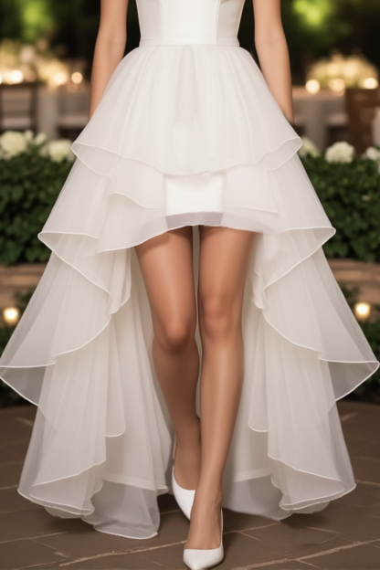 Homecoming​ Party Satin Dress​​ White Strapless Plus High Low Mni Dress