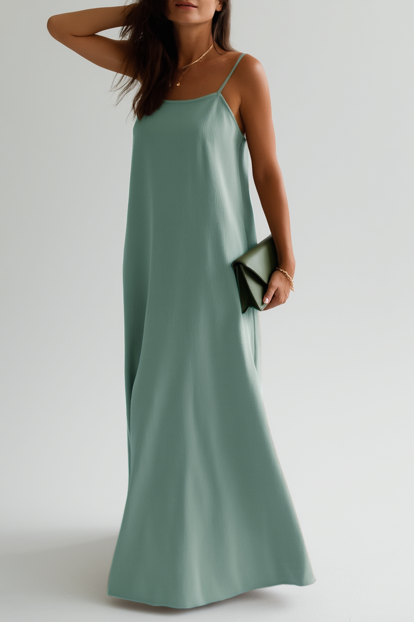Casual Party Dress Green Spaghetti Strap Maxi Dress