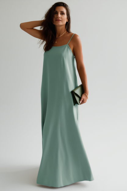 Casual Party Dress Green Spaghetti Strap Maxi Dress