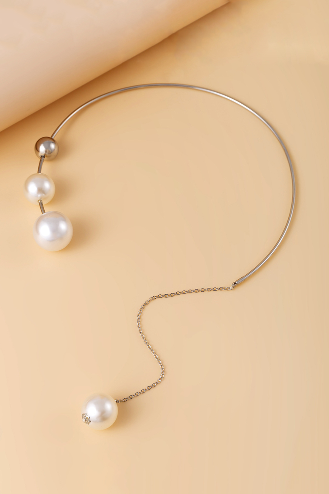 Geometric Round Bead Clavicle Chain Pearl Open Necklace
