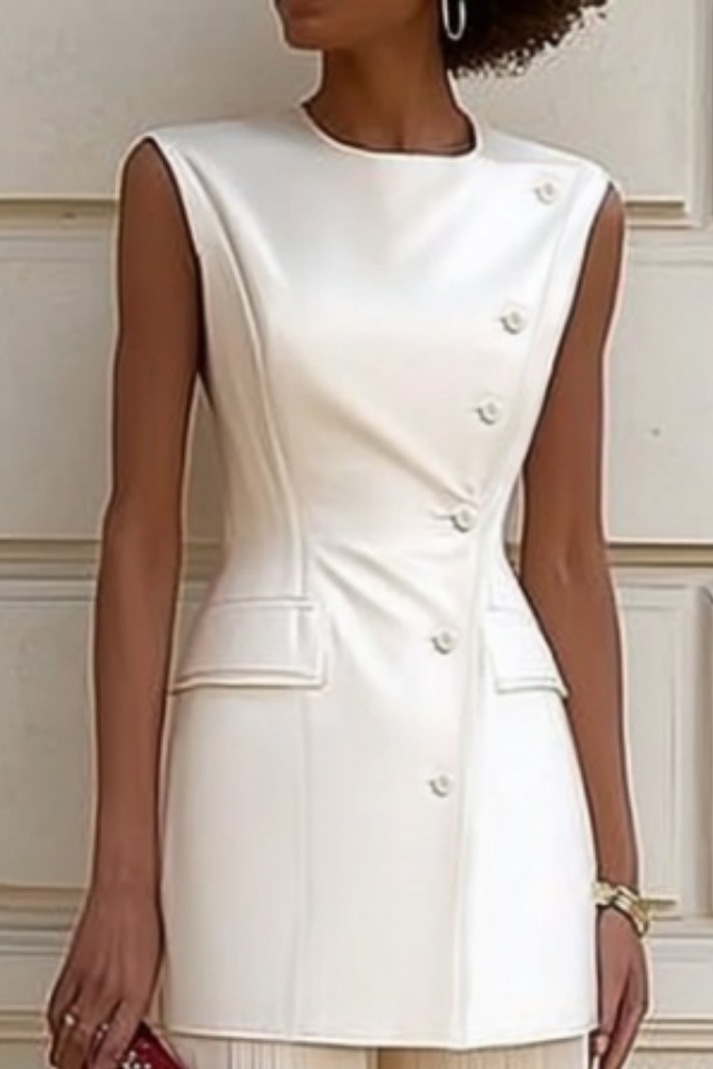 Business Outfit Sets White Crew Neck Wide-Leg Pant
