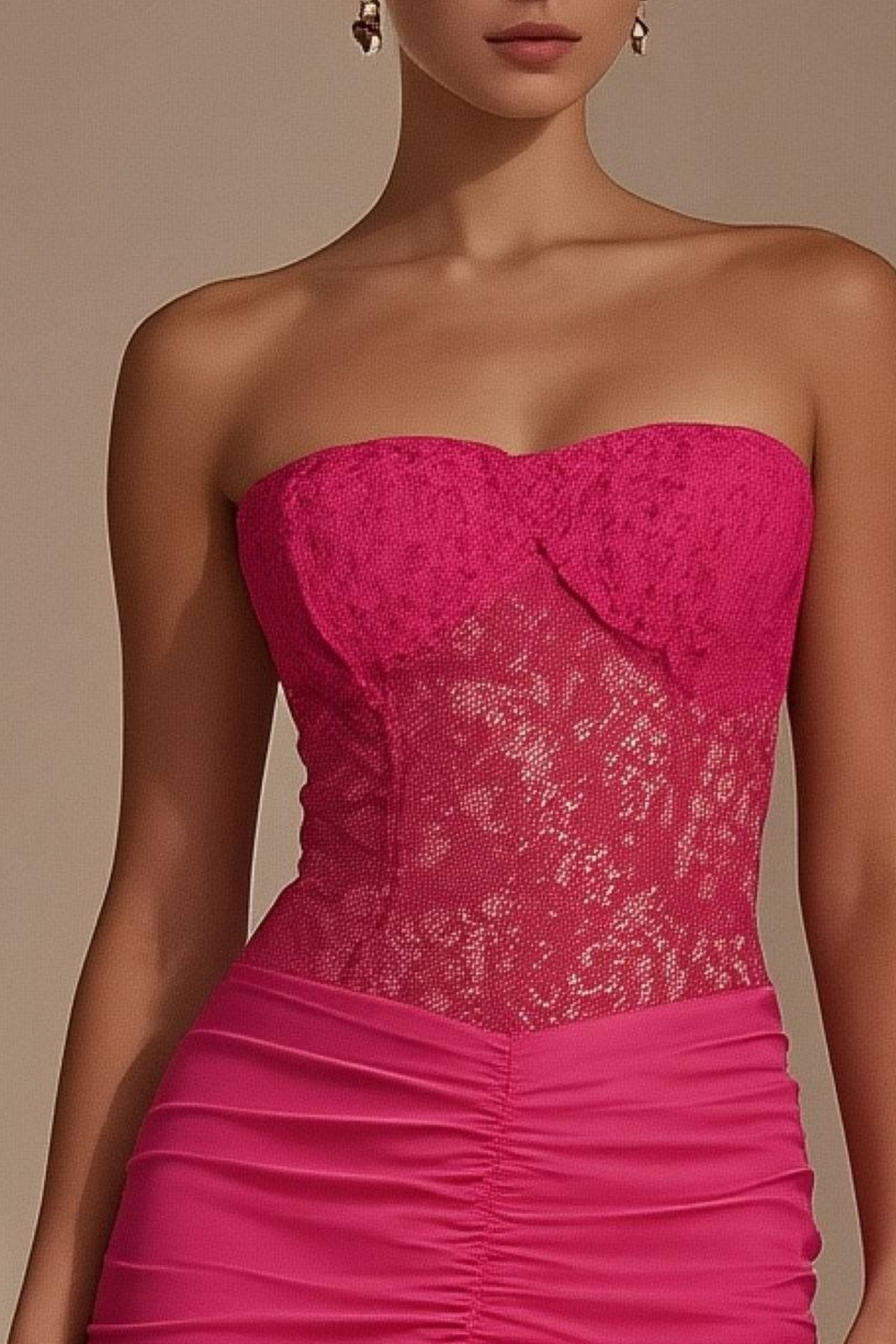 Party ​Going Out Dress​​ Rose Lace Strapless Floor-Lenth Dress