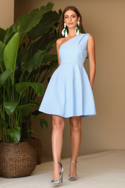 Homecoming​ Party Dress​​ Blue One Shoulder Mni Dress