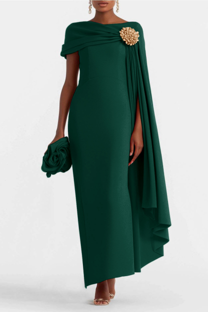 Evening Formal Dress Rhinestone Decoration Cape Asymmetrical Maxi Gown