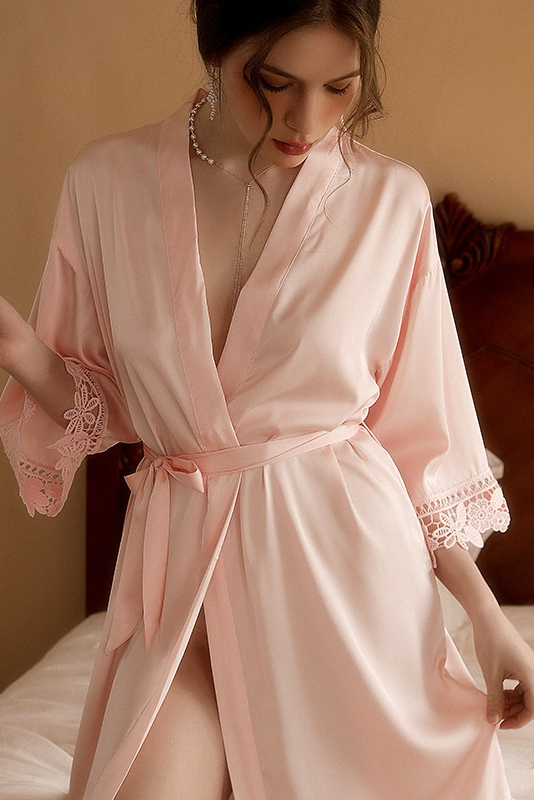 Bridal Pajama Robe White V Neck Satin Lace Robes Gown