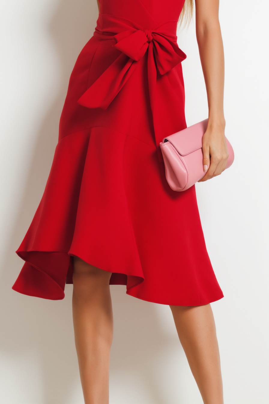 Cocktail Party Red V Neck Lace Up Knee-Length Dress