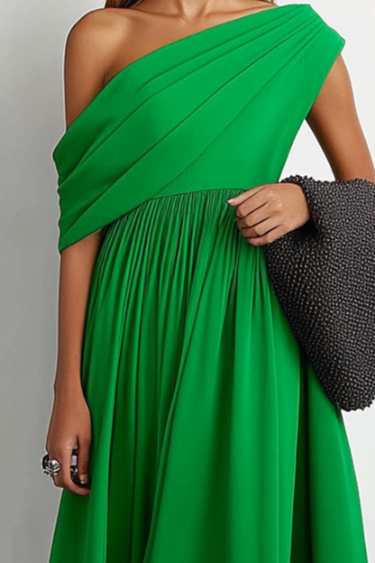Women's Off-Shoulder Formal Holiday Dress Green Maxi Dress