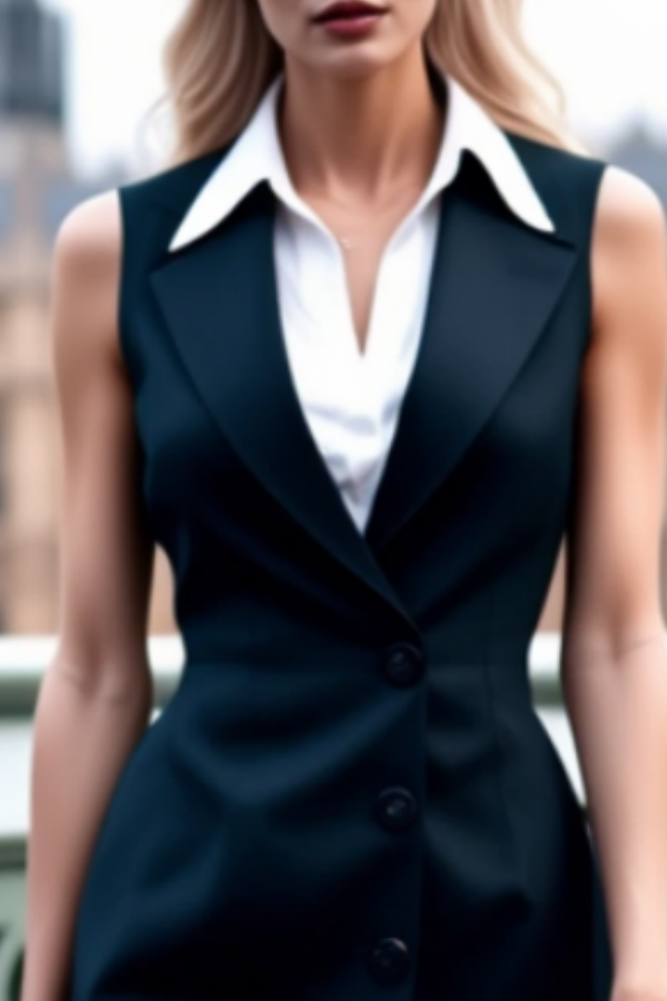 Work Dress​ Black Shirt Collar 2 in 1 Knee-Length Dress