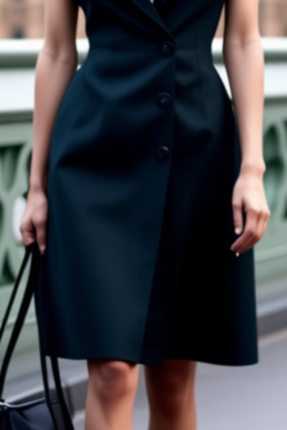 Work Dress​ Black Shirt Collar 2 in 1 Knee-Length Dress