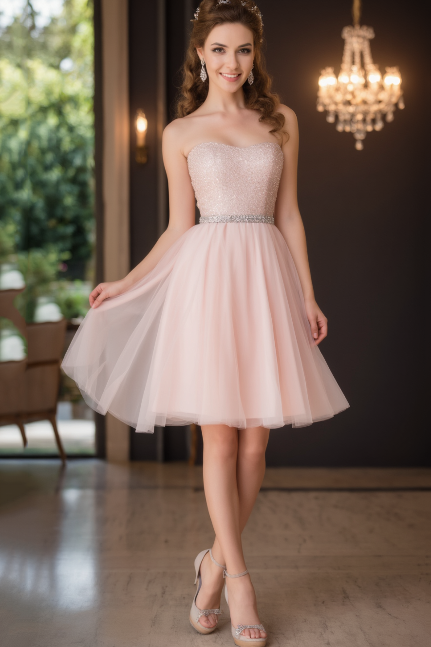 Homecoming​ Party Dress​​ Pink Strapless Sequin Mni Dress