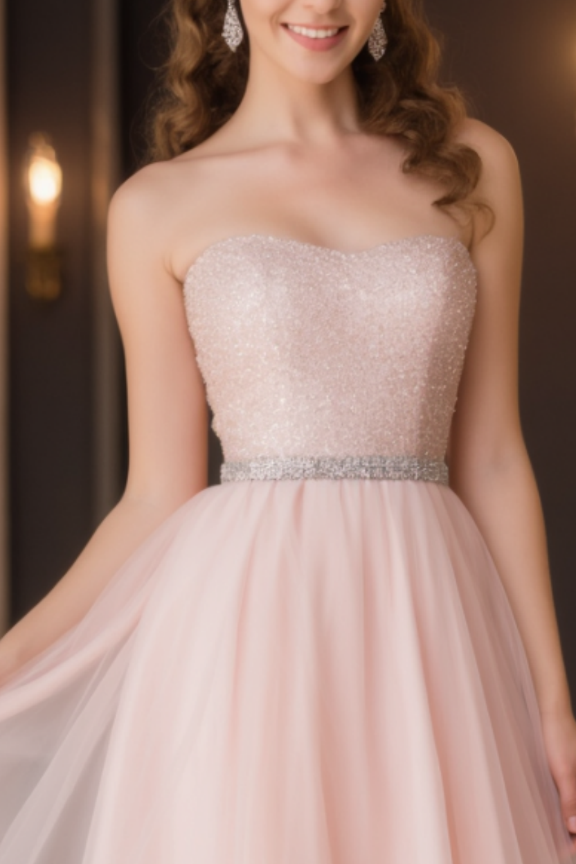 Homecoming​ Party Dress​​ Pink Strapless Sequin Mni Dress