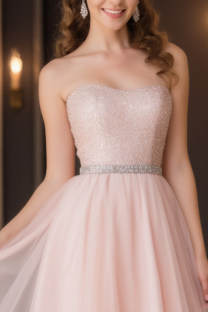 Homecoming​ Party Dress​​ Pink Strapless Sequin Mni Dress