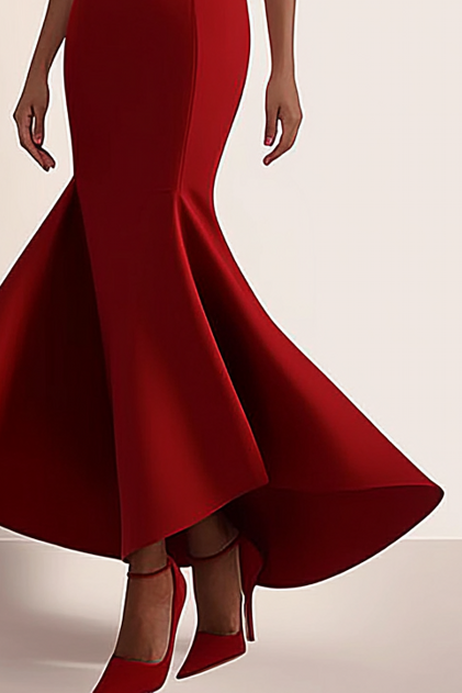 Work Party Formal Crew Neck Slim Fit Claret Maxi Dress