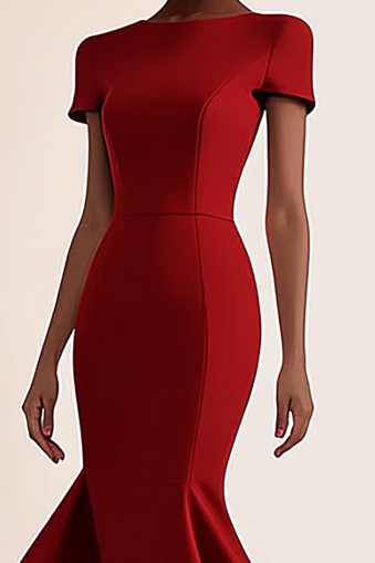 Work Party Formal Crew Neck Slim Fit Claret Maxi Dress