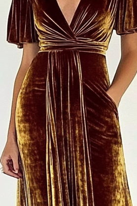 Formal Party Business Work Velvet V Neck Ruffle Maxi Dress
