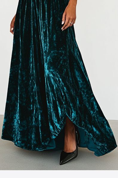Deep V Party Work Velvet  Ruffle Dress