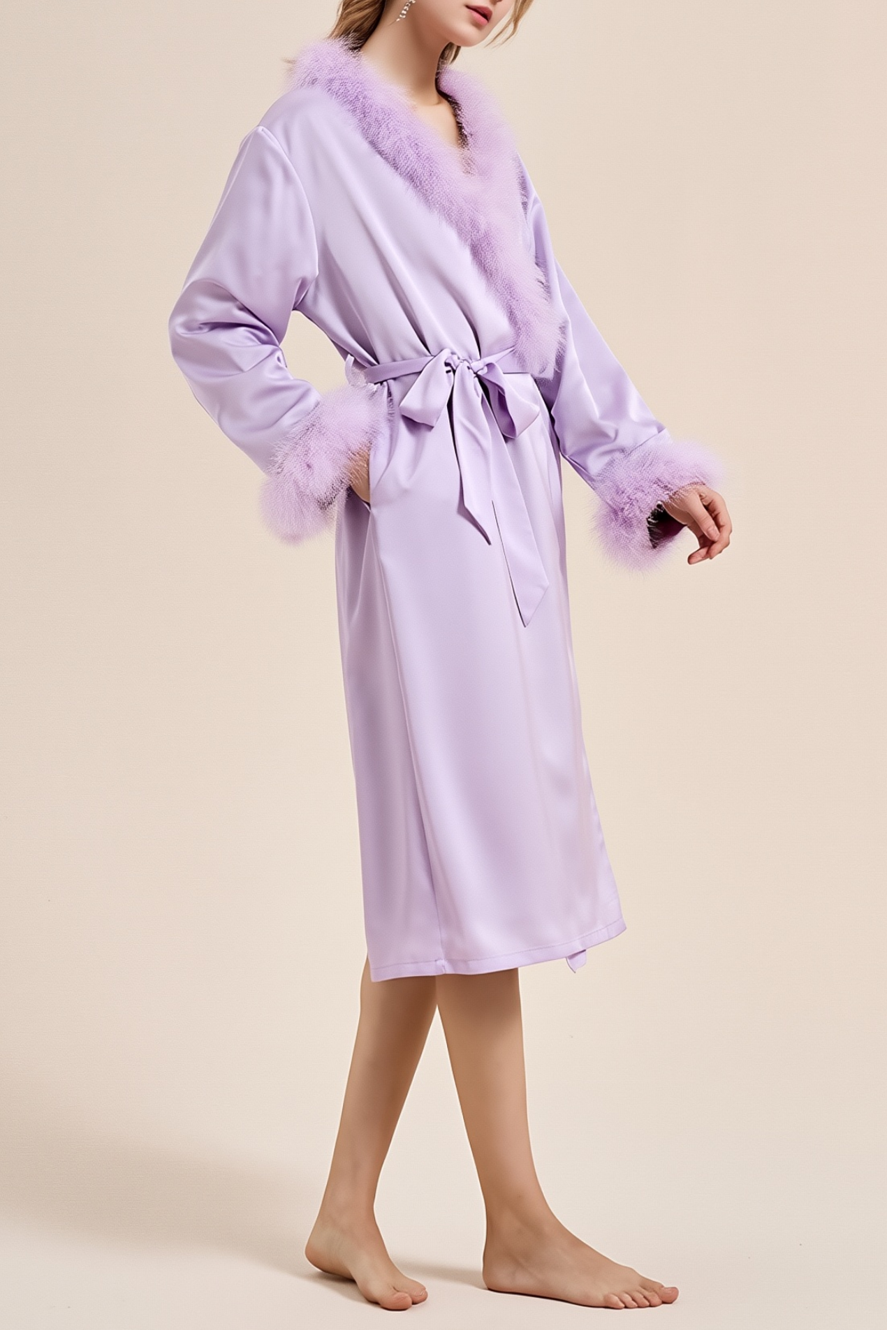 Wedding Pajama Robe Coffee V Neck Feather Satin Robes Gown