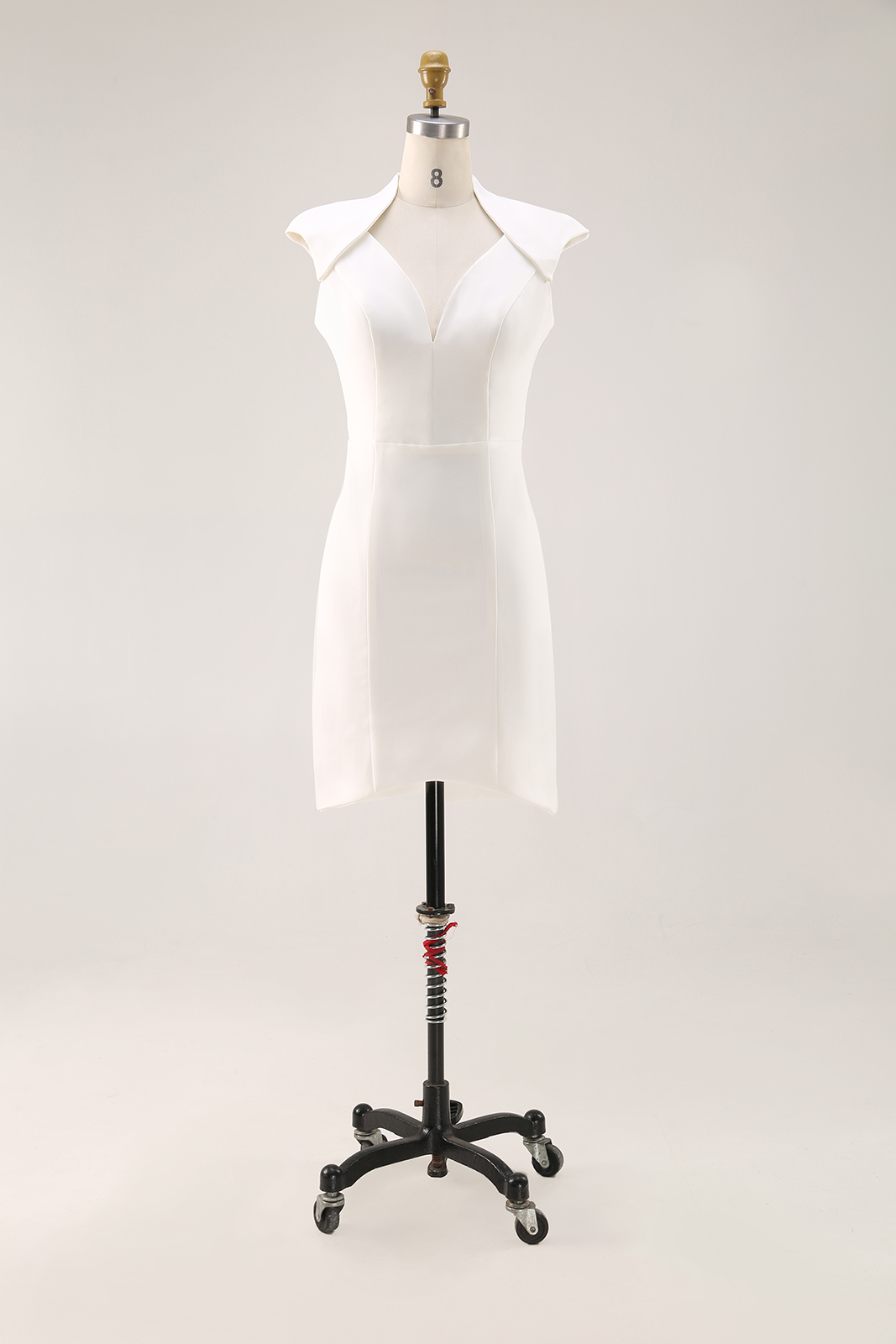  Cocktail Party Dress White Deep V Fitted Knee-length Dress