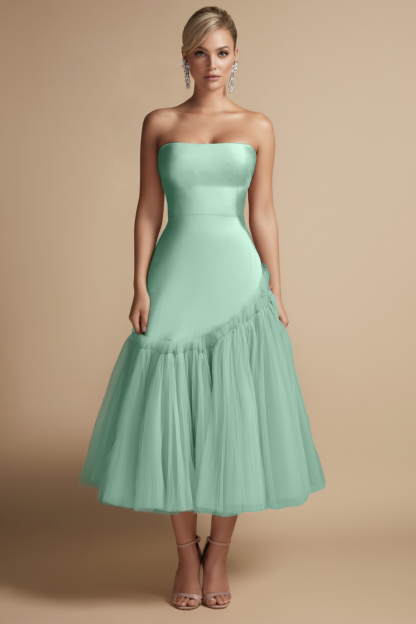 ​Cocktail Dress​ Pink Strapless Mesh Midi Dress