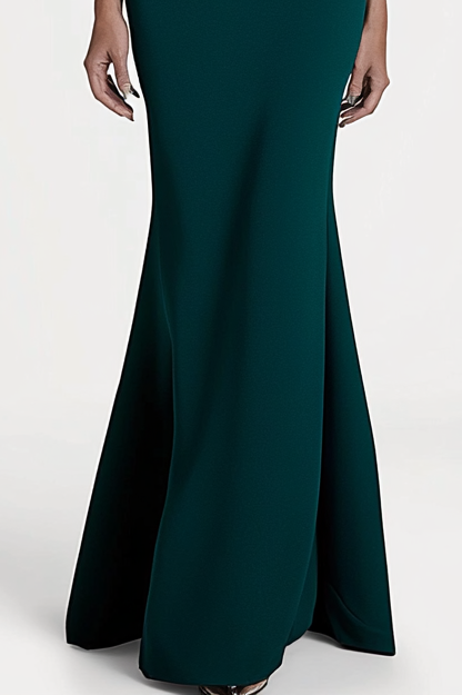 Dark Green Party Work Bowknot Shoulder Decoration Maxi Dress