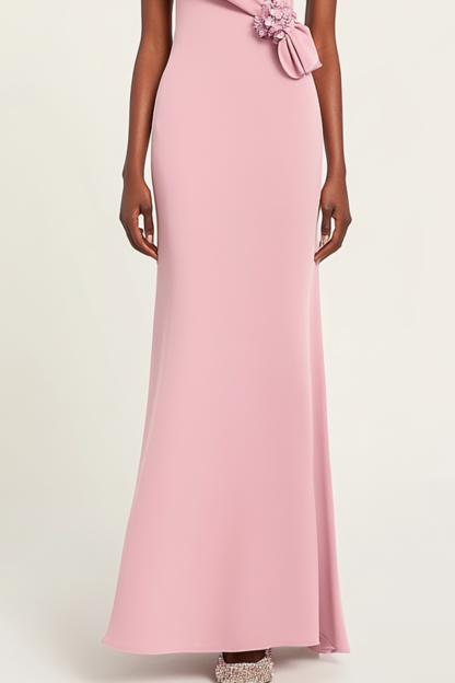 Women's Formal Dress Pink Pleating Flower Sleeveless Dress