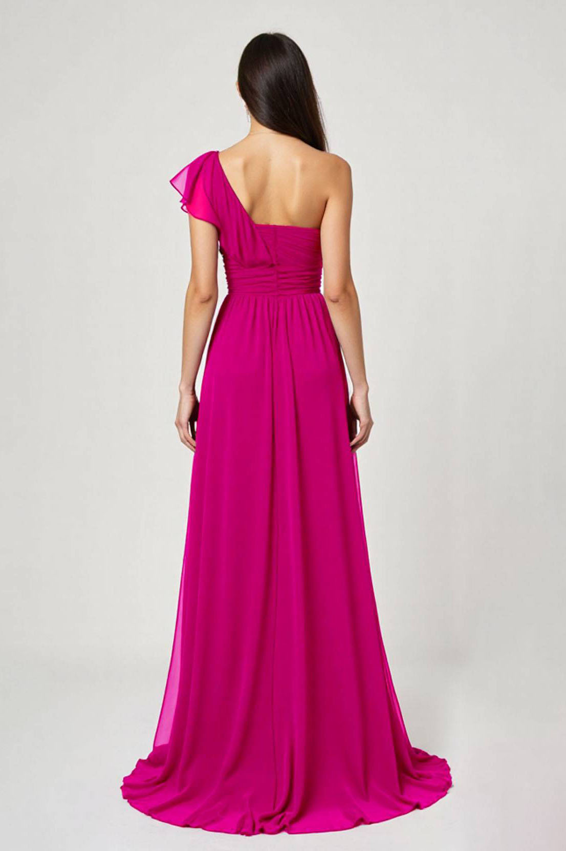 Formal Evening Dress Fuchsia One-Shoulder Chiffon Floor-Length Dress